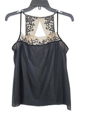 Maison Lejaby Black Lace-Trim Camisole with Sheer Embroidered Yoke